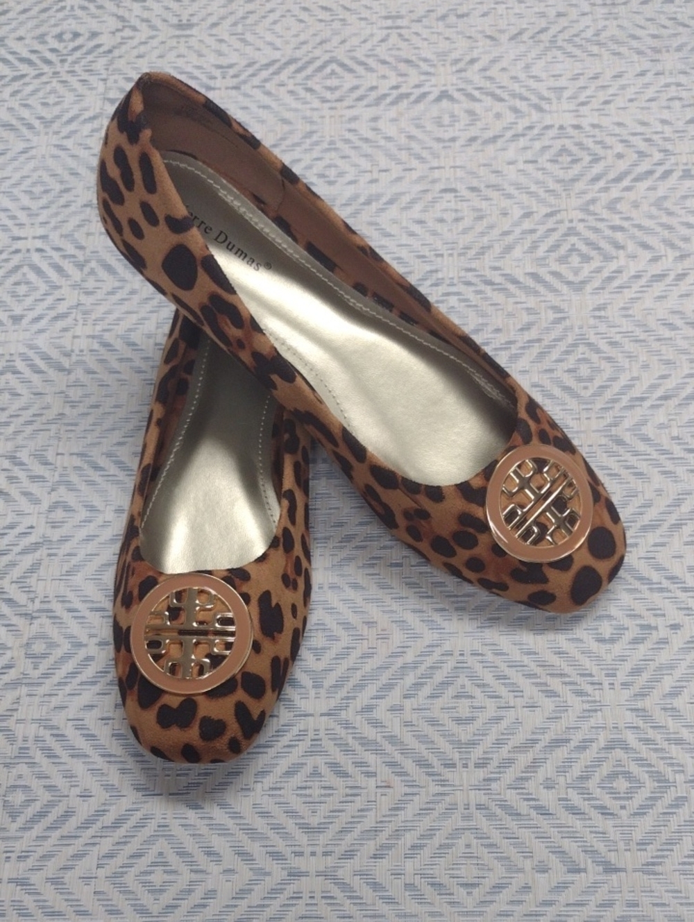Pierre Dumas Leopard-Print Ballet Flats with Gold Medallion